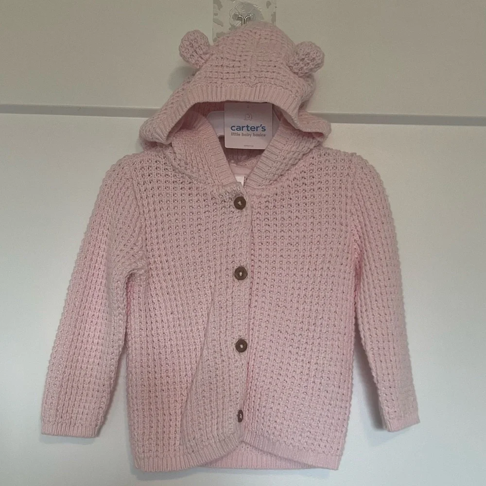 NWT Carter's Light Pink Baby Sweater with Bear Ears